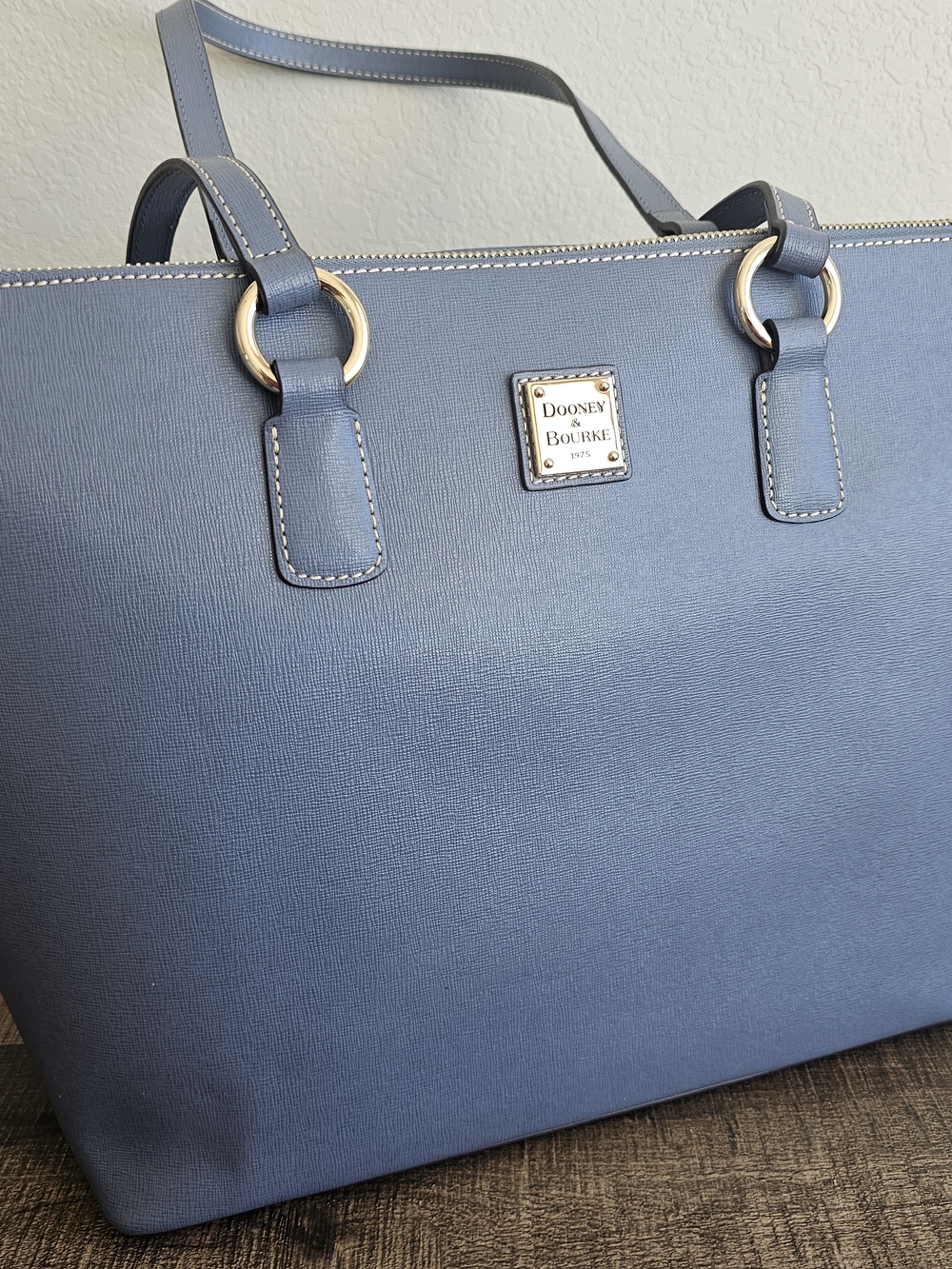 Dooney & Bourke Blue Saffiano-Style Tote with Gold Hardware